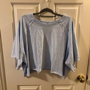 Simply Southern Women's Light Blue Relaxed Fit Raw Edge Crop T-Shirt ~ XXL